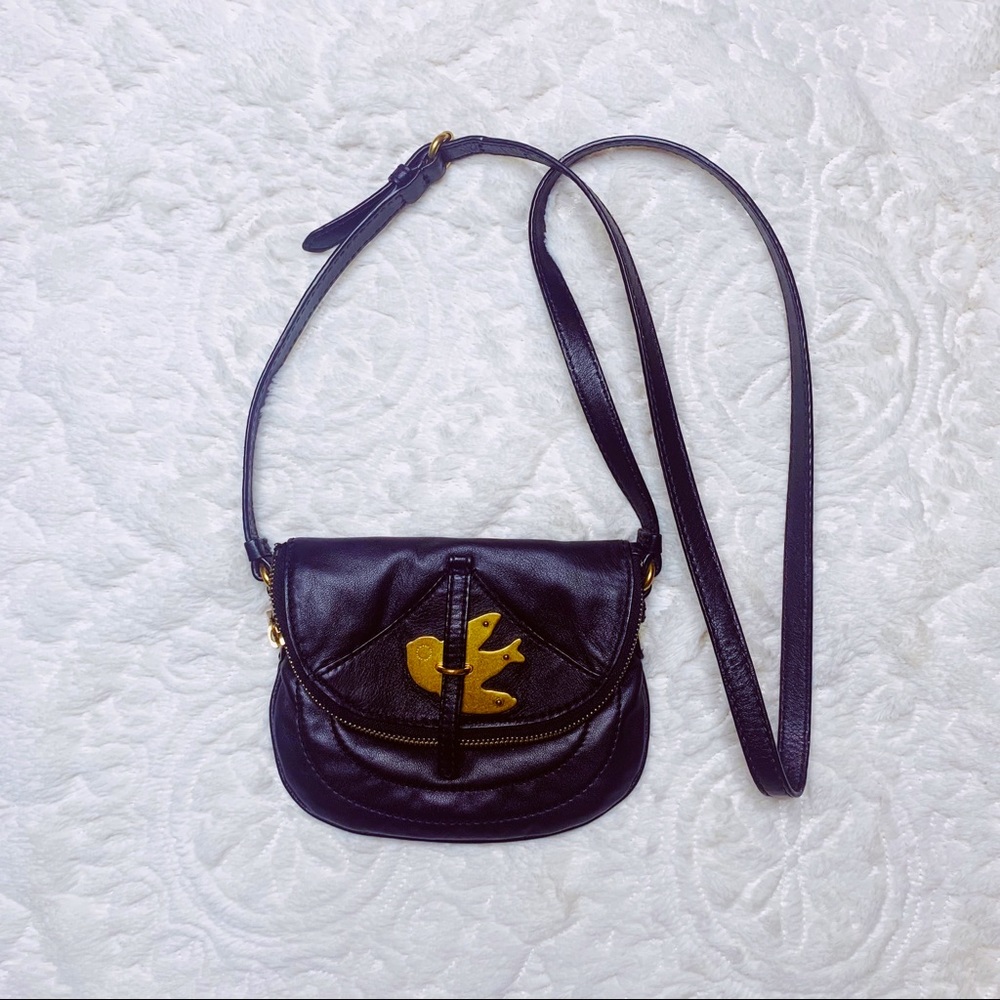 MARC JACOBS BLACK LEATHER MINI LOGO CROSSBODY PURSE